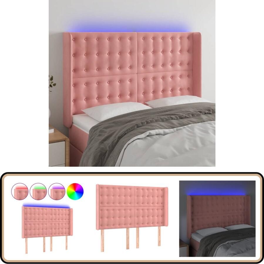 VidaXL Hoofdbord LED Fluweel Roze 147x16x118 cm Hoofdboard Led Hoofdbord Roze Hoofdbord Velvet Hoofdbord Met Verlichting Hoofdbord Adjustable Height