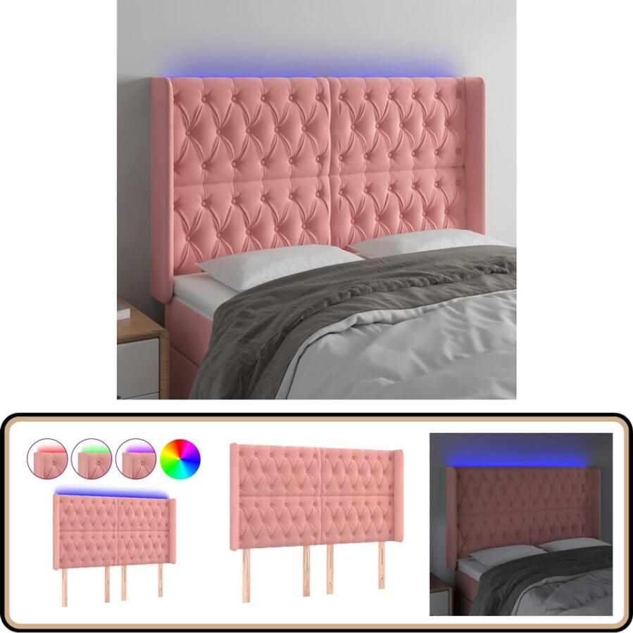 VidaXL Hoofdbord LED Fluweel Roze 147x16x118 128 cm Hoofdboard Led Hoofdbord Met Led Verlichting Roze Hoofdbord Velvet Hoofdbord Bestellen