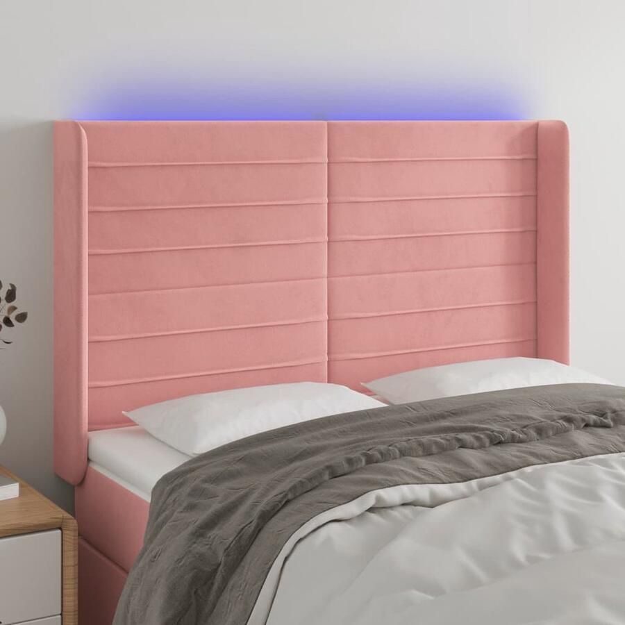 VidaXL Hoofdbord LED Fluweel Roze 147x16x128 cm Hoofd Bord Led Hoofdbord Roze Velvet Hoofdbord Met Led Verlichting Slaap Accessoires Kamer Decoratie - Foto 2