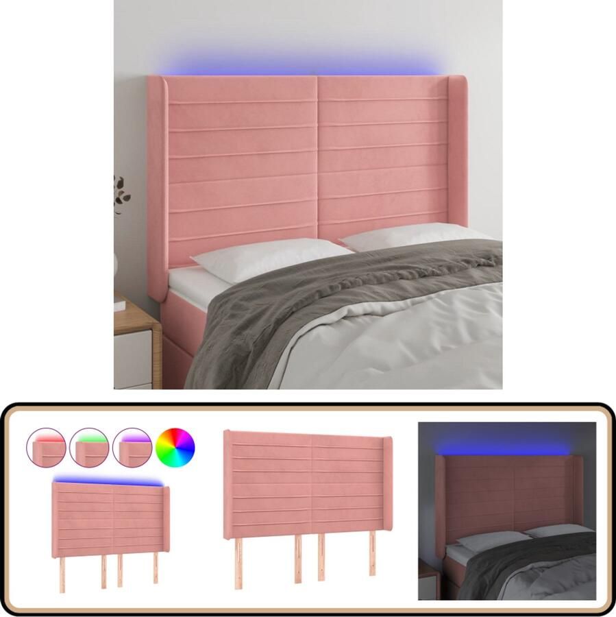 VidaXL Hoofdbord LED Fluweel Roze 147x16x128 cm Hoofd Bord Led Hoofdbord Roze Velvet Hoofdbord Met Led Verlichting Slaap Accessoires Kamer Decoratie