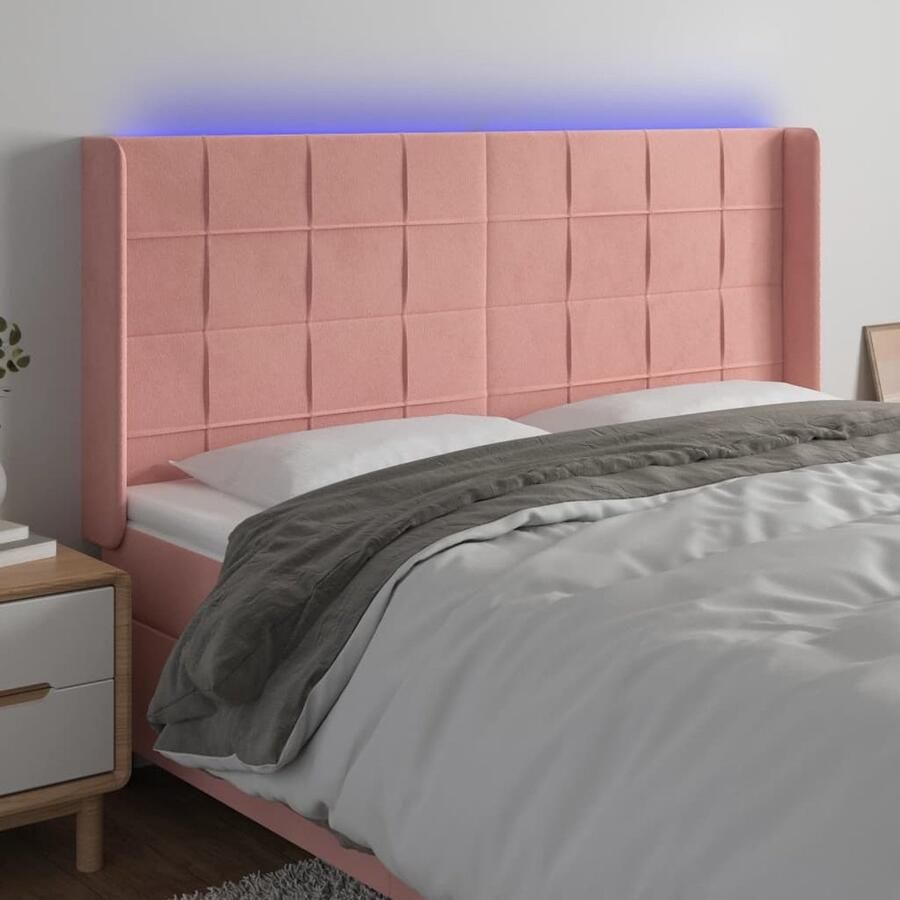VidaXL Hoofdbord LED Fluweel Roze 163x118 128 cm Hoofd Bord Led Verlichting Hoofdbord Roze Velvet Hoofdbord Slaap Accessoires Bedroom Decoratie - Foto 2