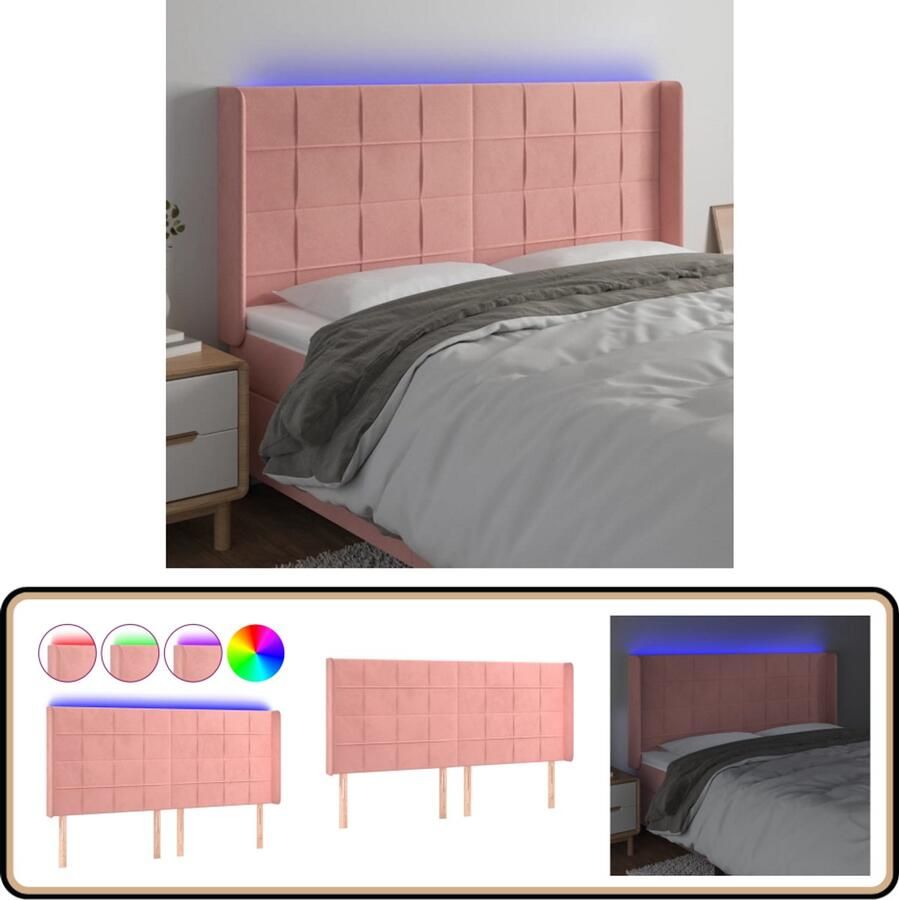 VidaXL Hoofdbord LED Fluweel Roze 163x118 128 cm Hoofd Bord Led Verlichting Hoofdbord Roze Velvet Hoofdbord Slaap Accessoires Bedroom Decoratie