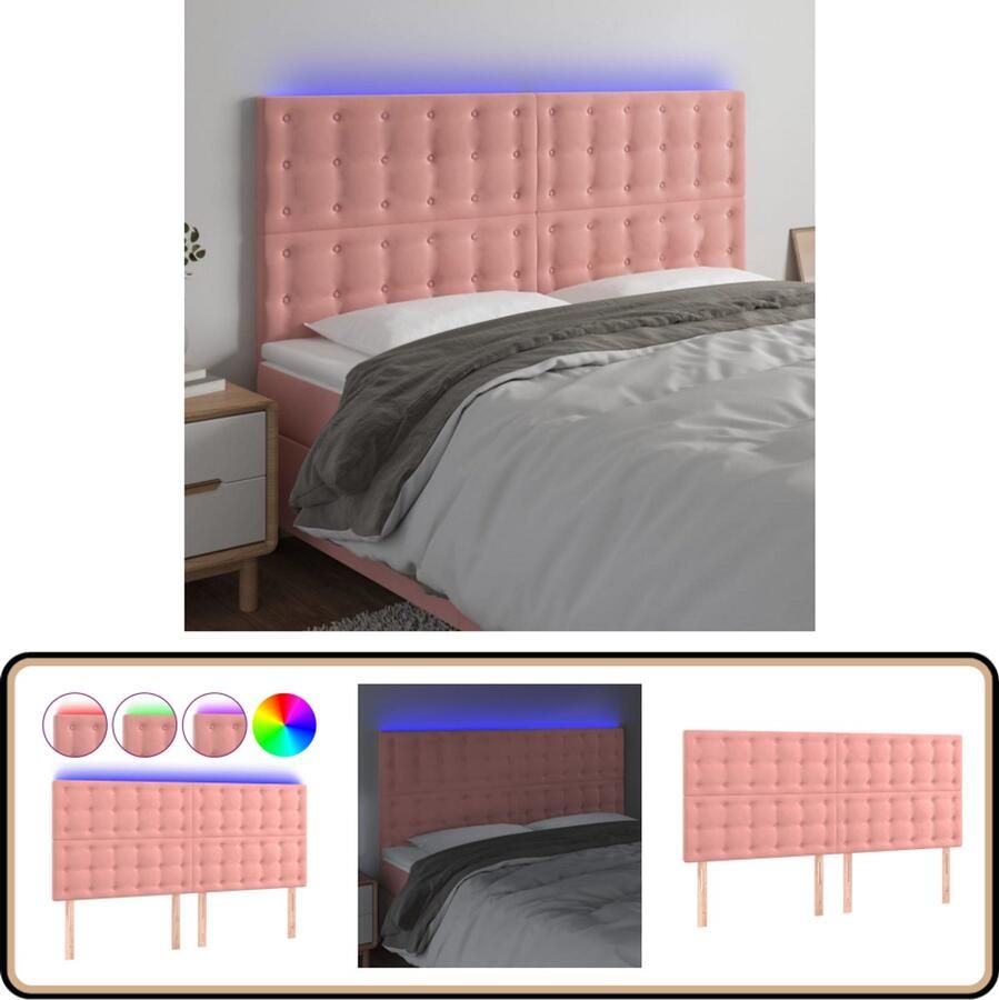 VidaXL Hoofdbord LED Fluweel Roze 180x118 cm Hoofddekens Led Hoofdbord Hoofdborden Velvet Hoofdbord Rozer Hoofdbord Leeshoek Tv Hoek Ergonomisch Hoofdbord