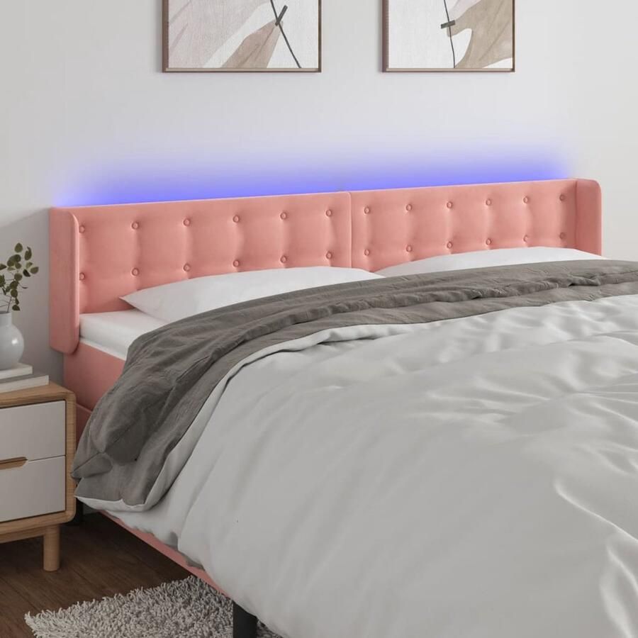 VidaXL Hoofdbord LED Fluweel Roze 183 cm Hoofd Bord Led Hoofdbord Met Led Hoofdbord Roze Velvet Hoofdbord Leeshoek Verhogen Tv Kijken In Bed Ergonomisch Hoofdbord Slaapcomfort Verbeteren - Foto 2