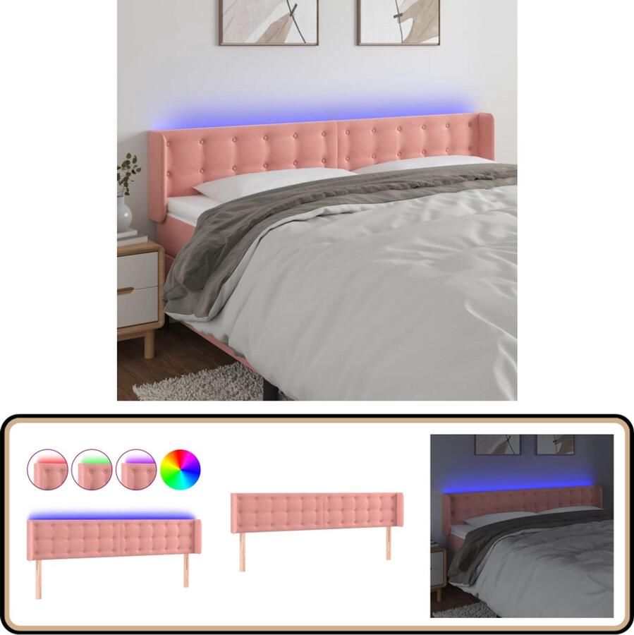 VidaXL Hoofdbord LED Fluweel Roze 183 cm Hoofd Bord Led Hoofdbord Met Led Hoofdbord Roze Velvet Hoofdbord Leeshoek Verhogen Tv Kijken In Bed Ergonomisch Hoofdbord Slaapcomfort Verbeteren