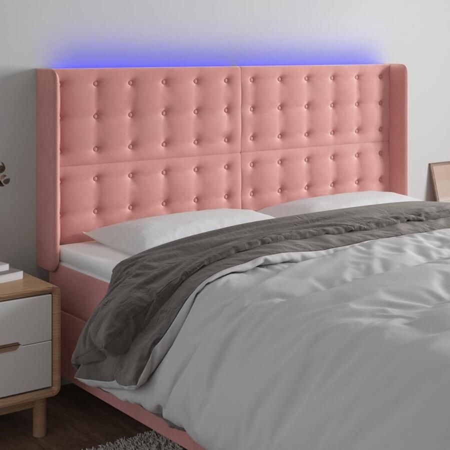 VidaXL Hoofdbord LED Fluweel Roze 183x16x118 cm Hoofdboard Led Verlichting Hoofdborden Bedding Accessoires Slaapkamers Roze Meubilair Velvet - Foto 2