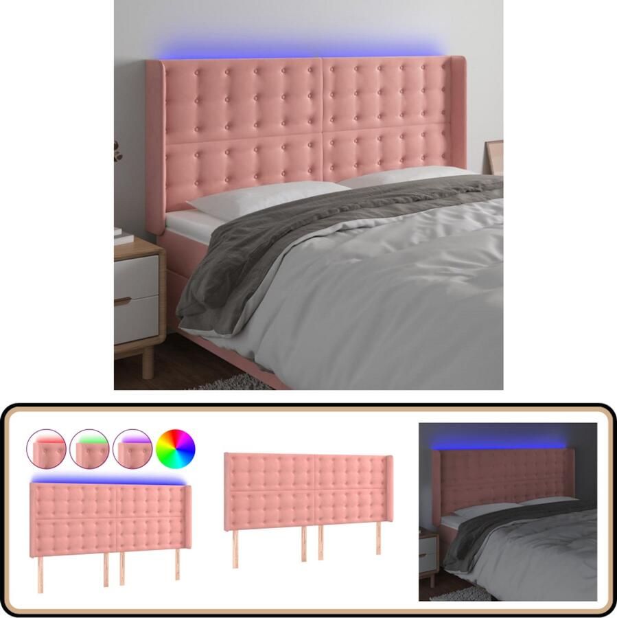 VidaXL Hoofdbord LED Fluweel Roze 183x16x118 cm Hoofdboard Led Verlichting Hoofdborden Bedding Accessoires Slaapkamers Roze Meubilair Velvet