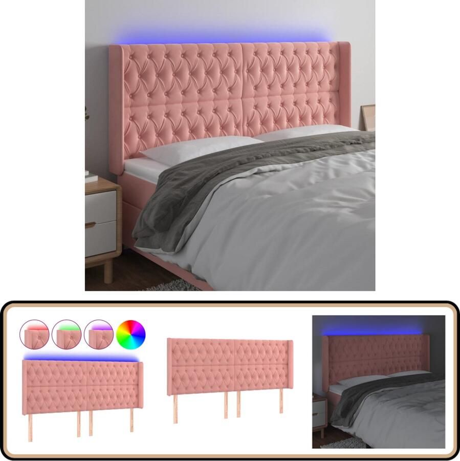 VidaXL Hoofdbord LED Fluweel Roze 183x16x118 128 cm Hoofd Bord Velvet Led Lamp Roze Slaap Kamer Decoratie Bed Accessoires Hoofdkussen