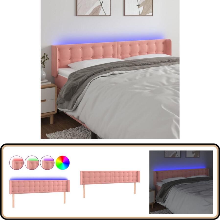 VidaXL Hoofdbord LED Fluweel Roze 203x16x78 88 cm Hoofdboard Led Headboard Velvet Headboard Roze Hoofdboard Hoofdborden