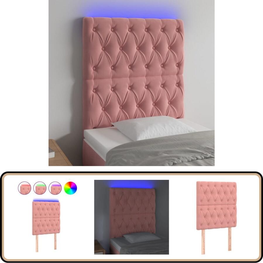VidaXL Hoofdbord LED 80x7x118 128 cm fluweel roze