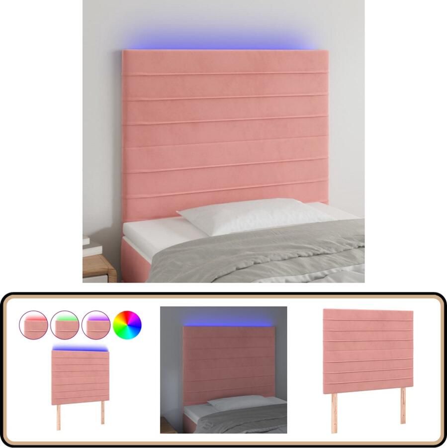 VidaXL Hoofdbord LED Fluweel Roze 80x118 128 cm Hoofddekens Led Lamp Beddengoed Sierkussens Slaap Accessoires