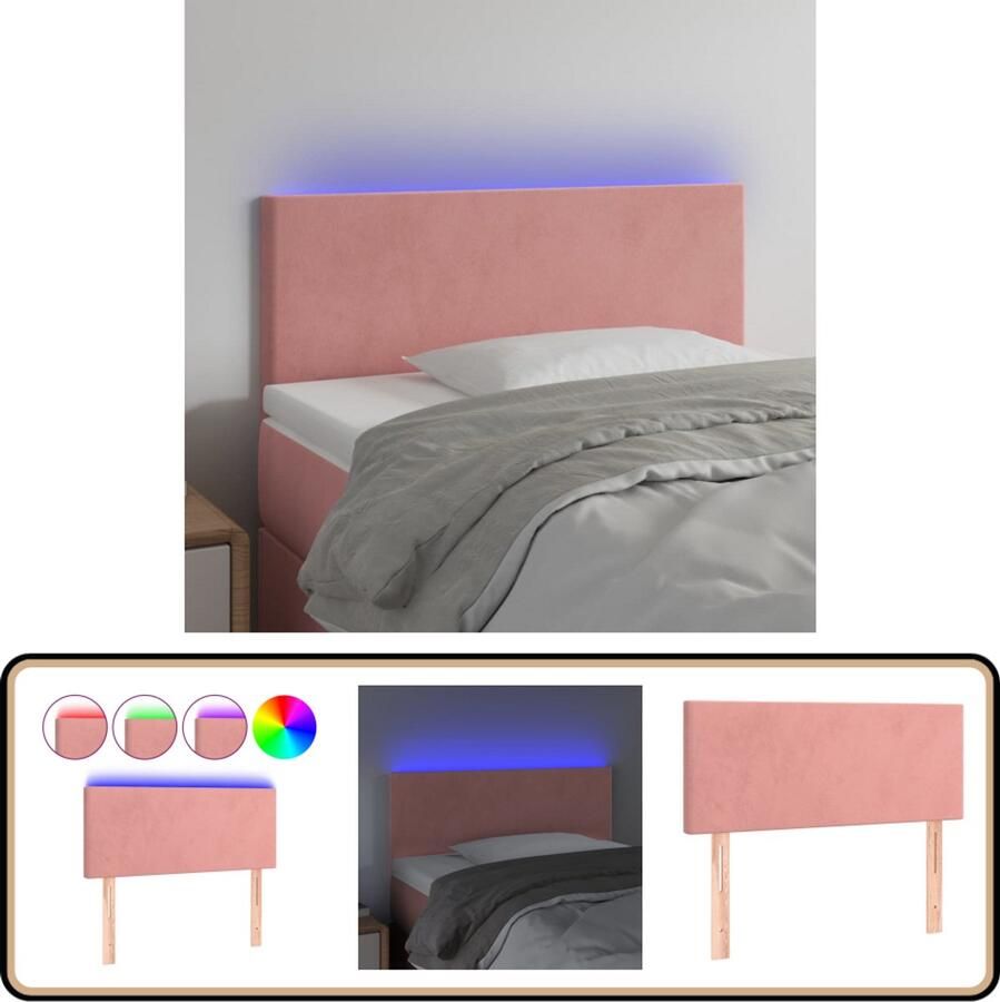 VidaXL Hoofdbord LED Fluweel Roze 80x5x78 88 cm Hoofddekens Hoofdborden Led Verlichting Velvet Meubilair Slaapkamers Decoratie