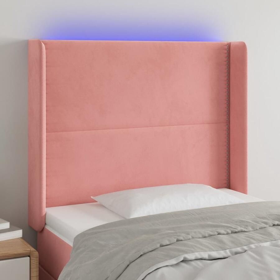 VidaXL Hoofdbord LED Fluweel Roze 83x16x118 128 cm Hoofdboard Led Hoofdbord Hoofdkussen Slaapcomfort Zachte Materialen Fluweel Roze Bedroom Decor - Foto 2