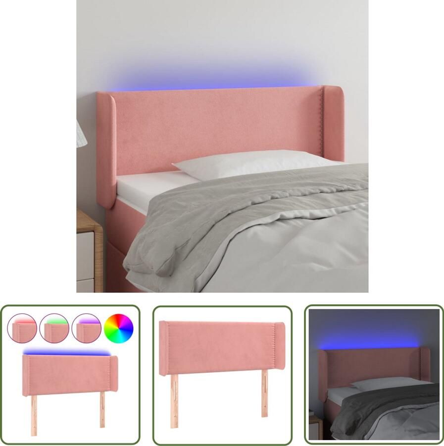 VidaXL Hoofdbord LED Fluweel Roze 83x16x78 cm Hoofdboard Led Hoofdbord Hoofdkussen Velvet Hoofdbord Roze Hoofdbord Leeshoek Tv Hoek Slaapcomfort