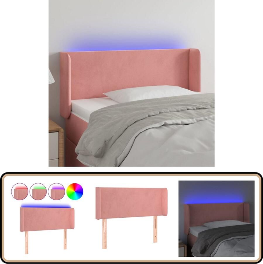 VidaXL Hoofdbord LED Fluweel Roze 103x16x78 88 cm Hoofdboard Led Verlichting Velvet Roze Bedstee Slaapcomfort Leeshoek