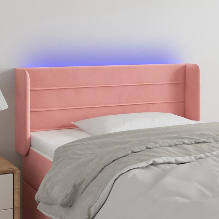VidaXL Hoofdbord LED Fluweel Roze 93x16x78 88 cm Hoofdboard Led Headboard Velvet Headboard Roze Headboard Bedstede Slaapkamersdecoratie Verlichtings Accessoires - Foto 2
