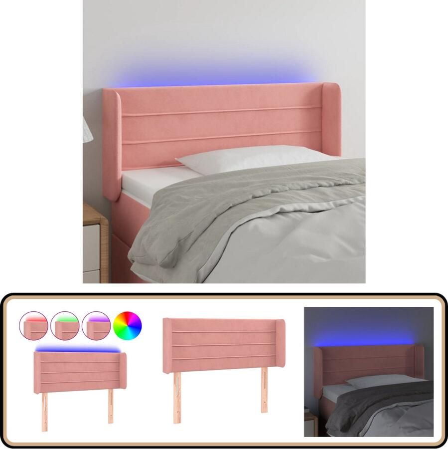 VidaXL Hoofdbord LED Fluweel Roze 93x16x78 88 cm Hoofdboard Led Headboard Velvet Headboard Roze Headboard Bedstede Slaapkamersdecoratie Verlichtings Accessoires