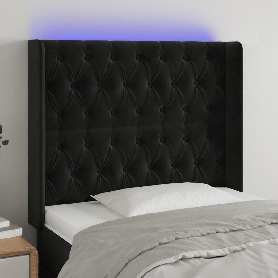 VidaXL Hoofdbord LED Fluweel Zwart 103x118 cm Hoofd Bord Led Hoofdbord Met Led Velvet Hoofdbord Zwarte Hoofdbord Slaap Accessoires Bedroom Decoratie - Foto 2