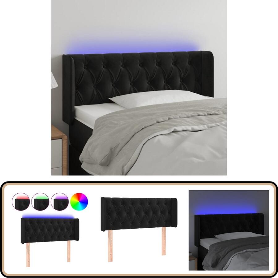 VidaXL Hoofdbord LED Fluweel Zwart 103x16x78 88 cm Hoofdboard Led Verlichting Velvet Zwarte Hoofdstoel Bedstede Slaapkamersdecoratie