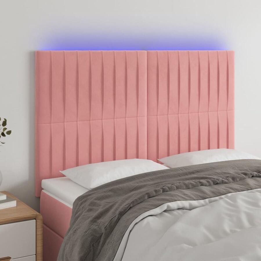 VidaXL Hoofdbord LED Fluweel Zwart 144x118 cm Hoofdboard Led Headboard Velvet Headboard Roze Hoofdboard Bedstee Slaapkamersdecoratie Luxe Hoofdbord - Foto 2