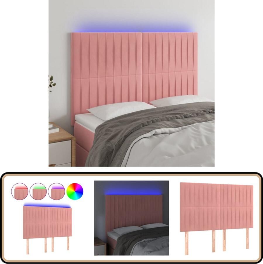 VidaXL Hoofdbord LED Fluweel Zwart 144x118 cm Hoofdboard Led Headboard Velvet Headboard Roze Hoofdboard Bedstee Slaapkamersdecoratie Luxe Hoofdbord