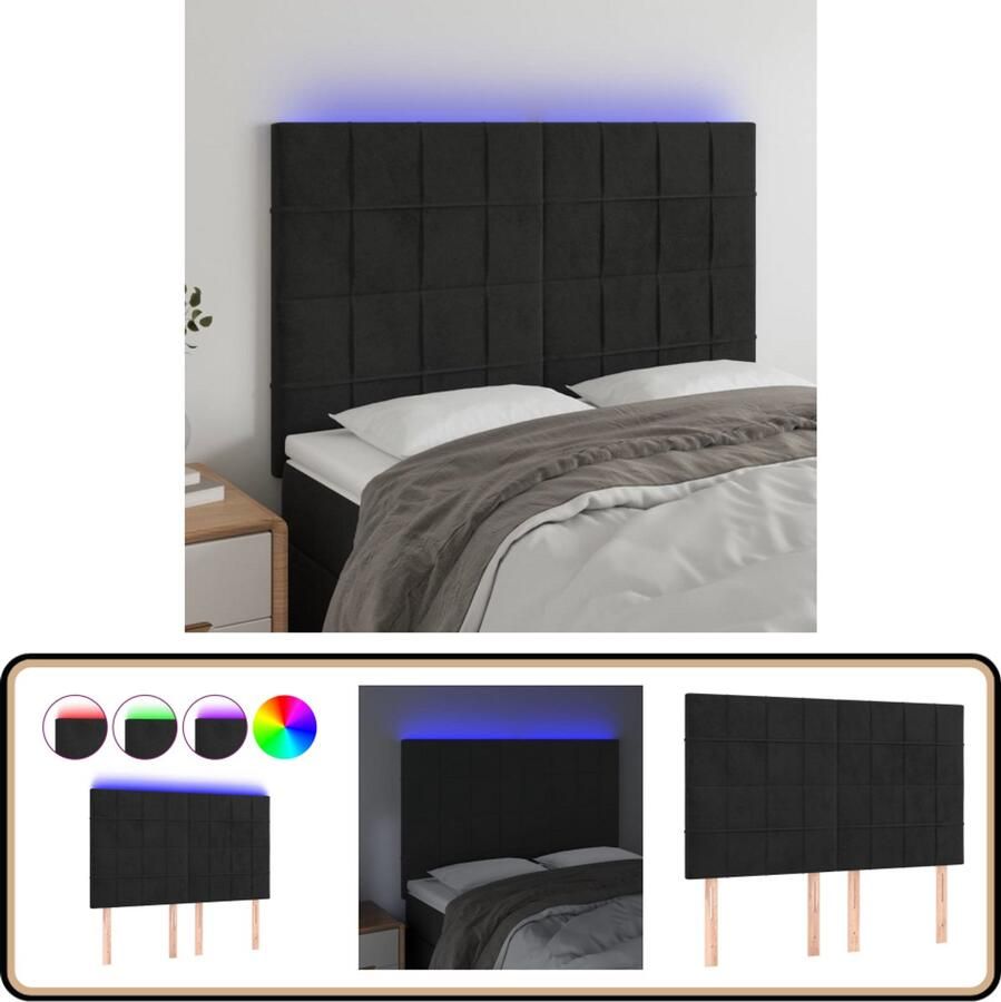 VidaXL Hoofdbord LED Fluweel Zwart 144x118 cm Hoofddekens Led Hoofdborden Velvet Hoofdborden Zwarte Hoofdborden Bed Accessoires