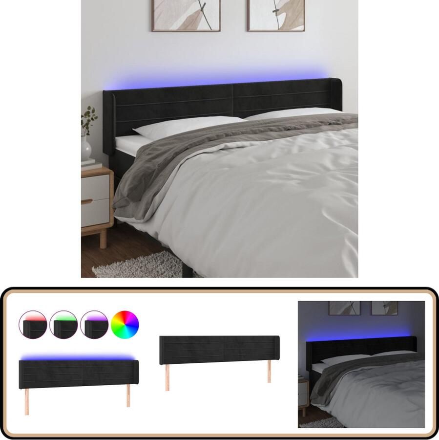 VidaXL Hoofdbord LED Fluweel Zwart 163x16x78 88 cm Hoofdboard Led Headboard Velvet Headboard Comfortabele Hoofdklemming Leeshoek