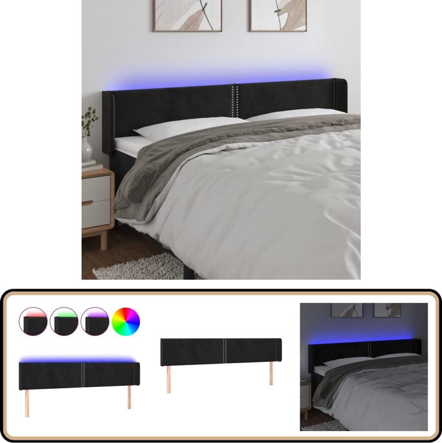 VidaXL Hoofdbord LED Fluweel Zwart 163x78 cm Hoofdboard Led Hoofdbord Velvet Hoofdbord Zwarte Hoofdbord Met Verlichting Slaap Accessoires Kamer Decoratie