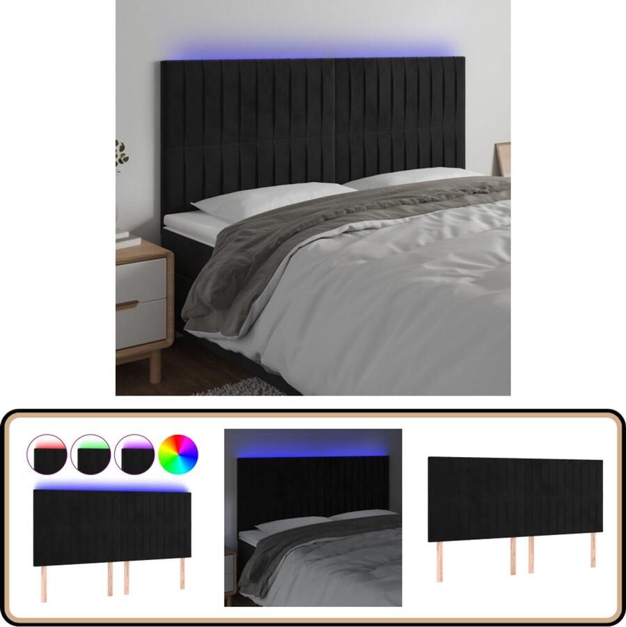 VidaXL Hoofdbord LED Fluweel Zwart 180x5x118 cm Hoofdboard Led Hoofdbord Velvet Hoofdbord Zwarte Hoofdbord Beddecoratie