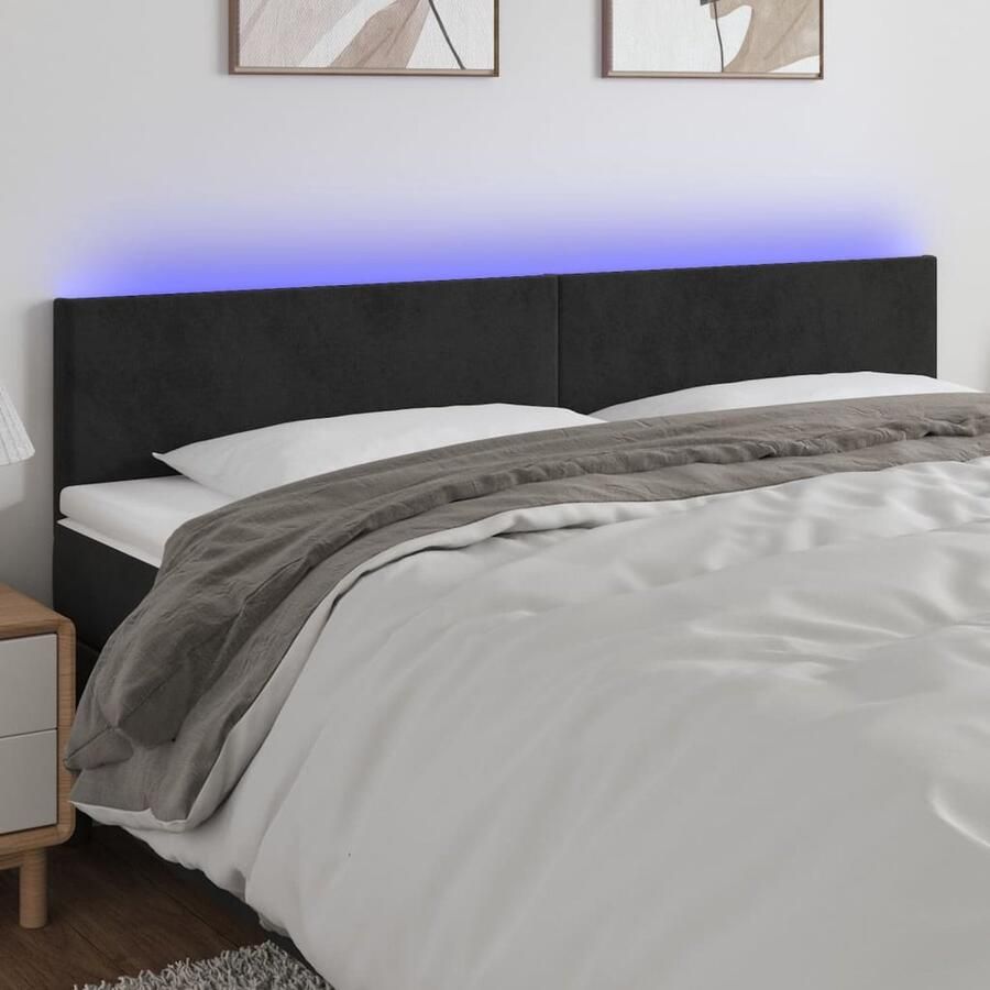 VidaXL Hoofdbord LED Fluweel Zwart 180x78 cm Hoofddekens Led Verlichting Hoofdborden Velvet Meubilair Slaap Accessoires Luxe Bedden Zwarte Kamerdecoratie - Foto 2