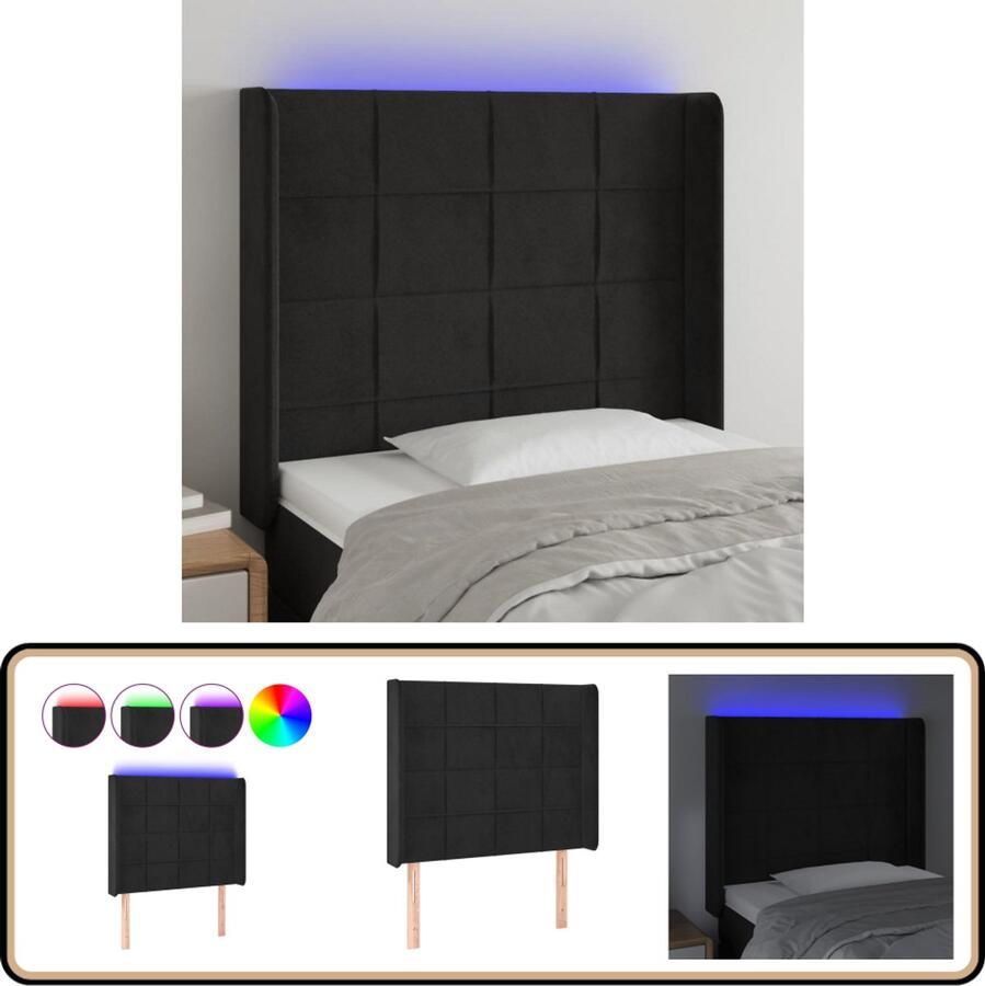 VidaXL Hoofdbord LED Fluweel Zwart 83x16x118 128 cm LED Hoofdbord Hoofdkussen Led Lamp Velvet Hoofdbord Zwarte Hoofdbord Leeshoek Tv Hoek Slaapcomfort