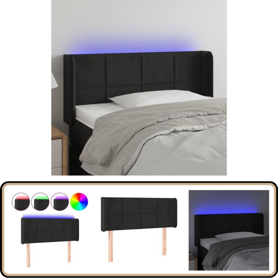 VidaXL Hoofdbord LED Fluweel Zwart 83x16x78 88 cm Hoofdboard Led Hoofdbord Met Verlichting Velvet Hoofdbord Zwarte Hoofdbord Bedhoofdbord Slaap Accessoires