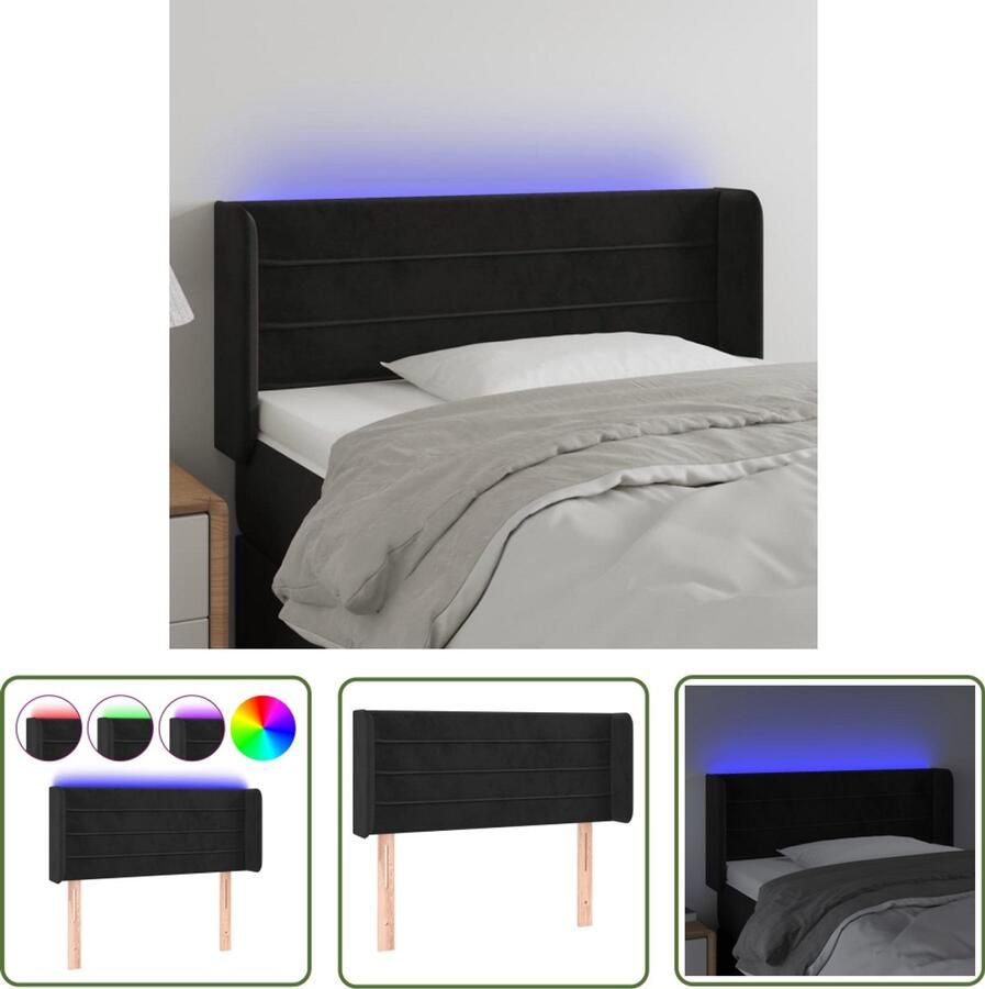 VidaXL Hoofdbord LED Fluweel Zwart 83x16x78 88 cm LED Hoofdbord Hoofdkussen Led Verlichting Velvet Zwarte Hoofdbord Slaap Accessoires Comfort