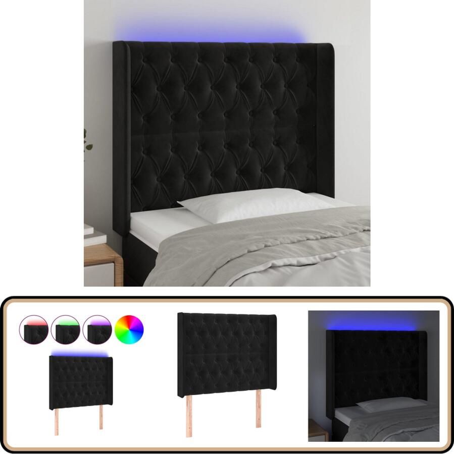 VidaXL Hoofdbord LED Fluweel Zwart 93x16x118 128 cm Hoofdboard Led Hoofdbord Velvet Hoofdbord Zwarte Hoofdbord Met Verlichting