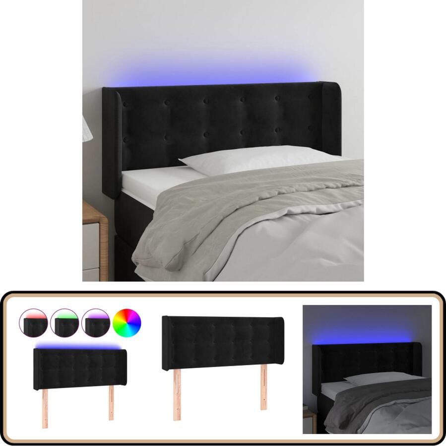 VidaXL Hoofdbord LED Fluweel Zwart 93x16x78 88 cm Hoofd Bord Led Hoofdbord Velvet Hoofdbord Zwarte Hoofdbord Met Verlichting
