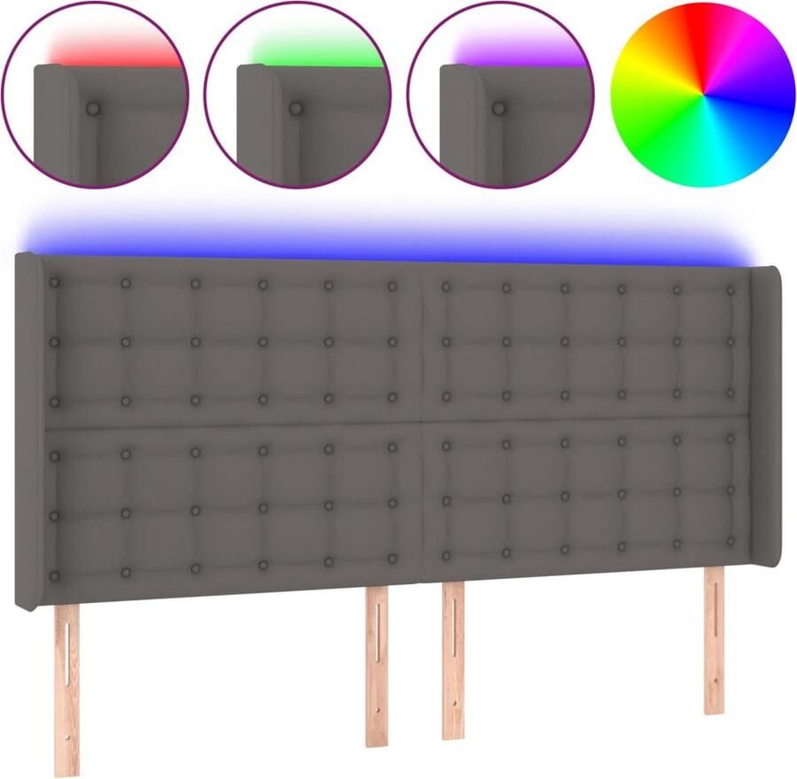 VidaXL Hoofdbord LED 183x16x128 cm Kunstleer Grijs Hoofdboard Led Headboard Kunstleder Hoofdboard Grijze Hoofdborden Adjustable Headboard Leeshoek Tv Hoek Bedroom Decor - Foto 2