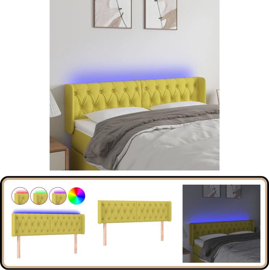 VidaXL Hoofdbord LED Groen 147x16x78 88 cm Hoofd Bord Led Headboard Bedhead Slaap Kamer Decoratie Groene Hoofdboard