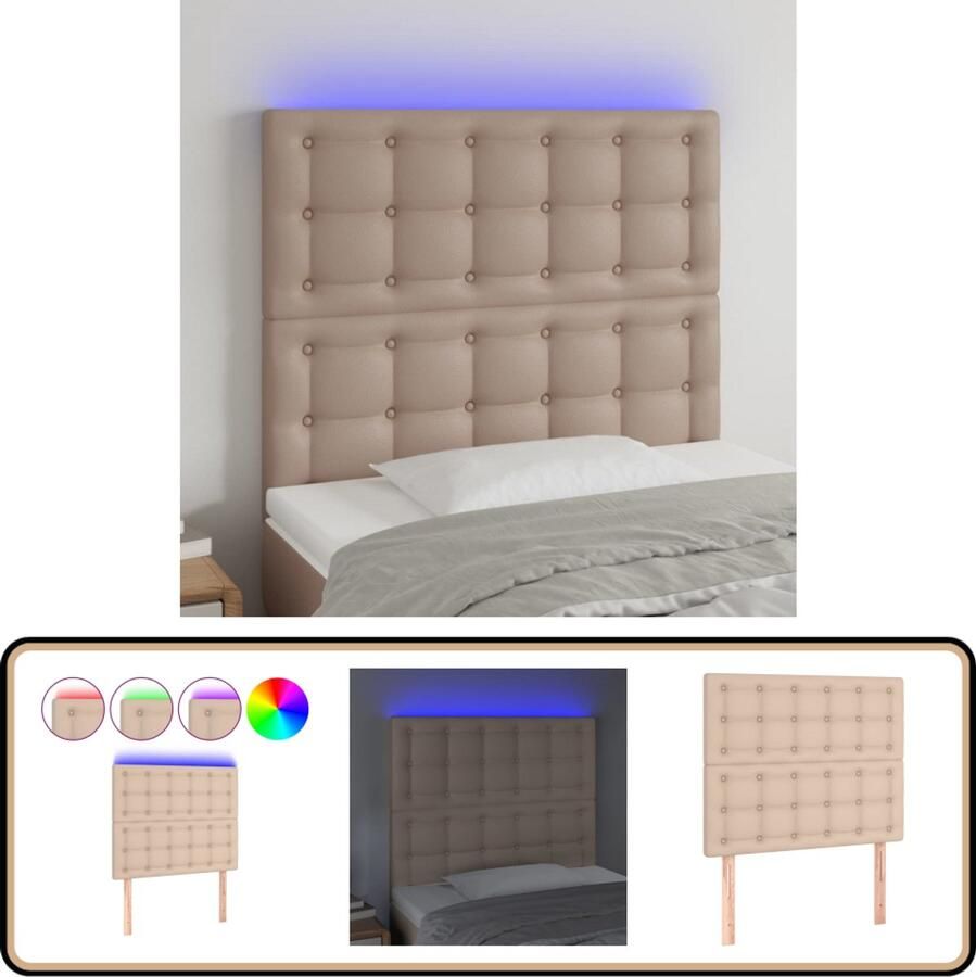 VidaXL Hoofdbord LED Kunstleer Cappuccino 100x128 cm Hoofdboard Led Lamp Kapstok Bedroom Decor Slaapkamer Meubilair Art Deco Vintage Style