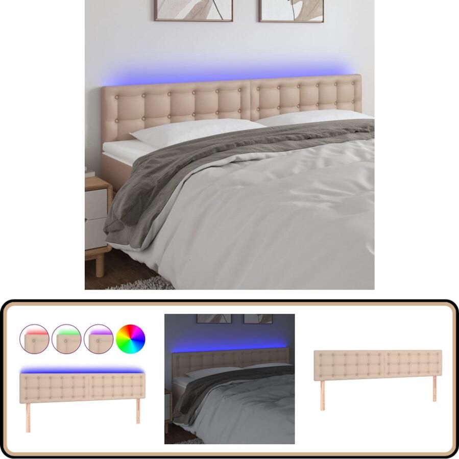VidaXL Hoofdbord LED Kunstleer Cappuccino 180 cm Hoofdboard Led Headboard Kapstok Bedroom Decoratie Bruine Hoofdstoel