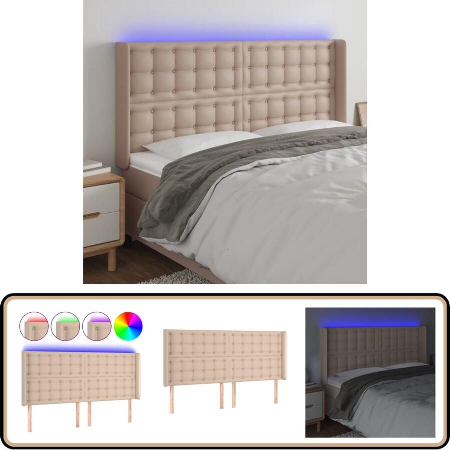 VidaXL Hoofdbord LED Kunstleer Cappuccino 203x118 cm Hoofdboard Led Hoofdbord Kapstok Bedroom Decoratie Bruine Hoofdbord Lederlook Hoofdbord Adjustable Hoofdbord