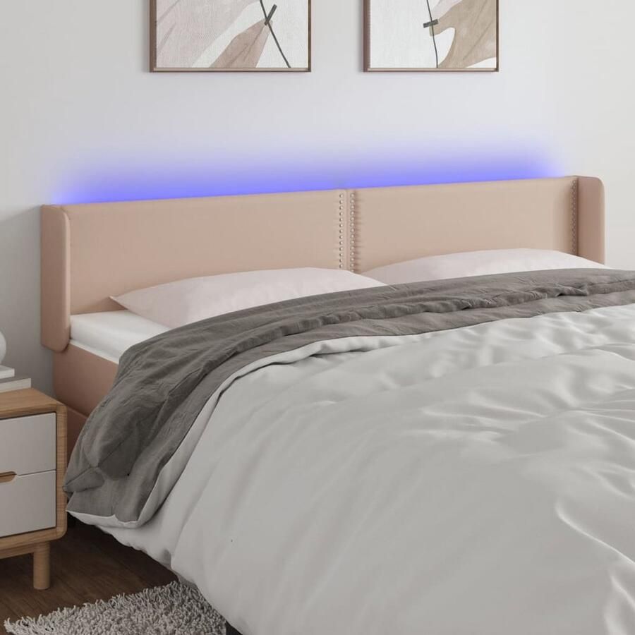 VidaXL Hoofdbord LED Kunstleer Cappuccinokleurig Hoofdboard Led Hoofdbord Kapstok Bedroom Furniture Slaapkamers Bruine Hoofdbord - Foto 2