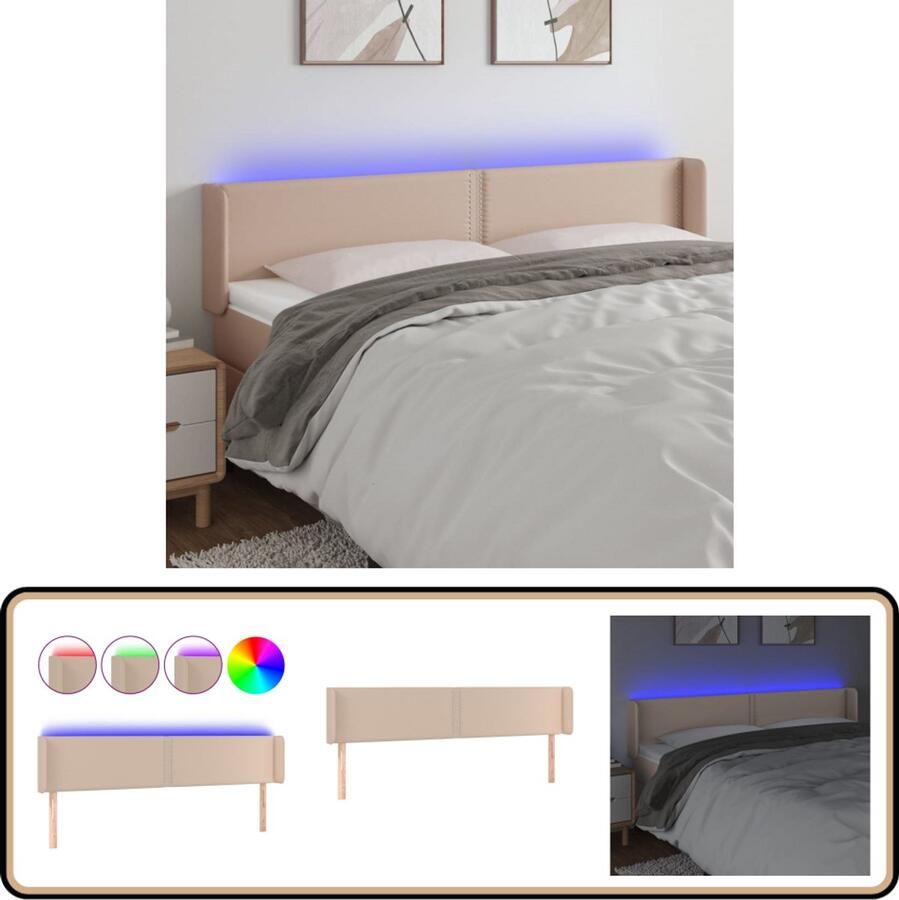 VidaXL Hoofdbord LED Kunstleer Cappuccinokleurig Hoofdboard Led Hoofdbord Kapstok Bedroom Furniture Slaapkamers Bruine Hoofdbord