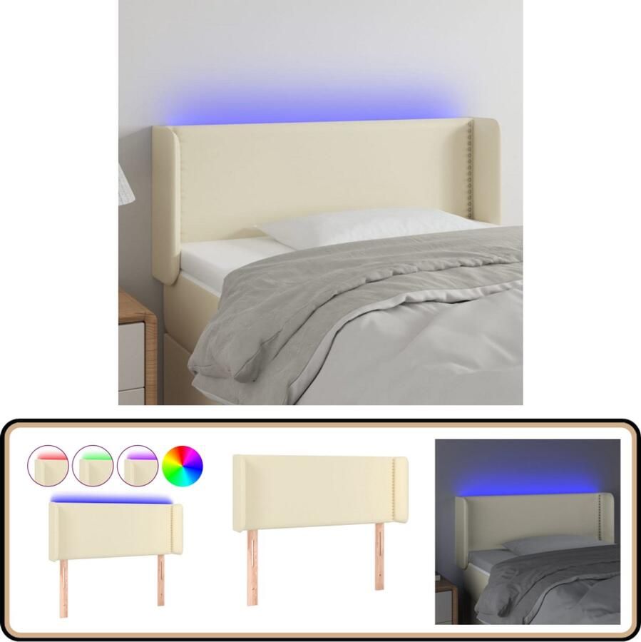 VidaXL Hoofdbord LED Kunstleer Crèmekleurig Hoofdboard Led Headboard Crème Hoofdboard Kunstleder Hoofdbord Adjustable Headboard