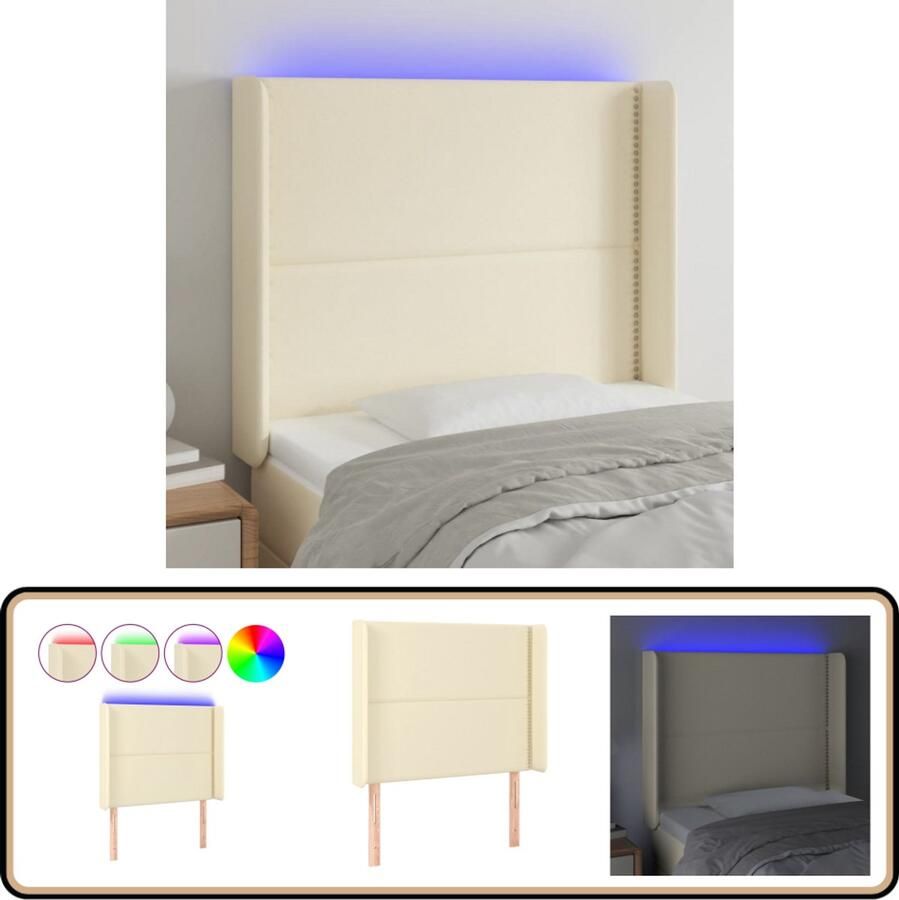 VidaXL Hoofdbord LED Kunstleer Crèmekleurig Hoofdboard Led Headboard Crème Hoofdboard Kunstleder Hoofdbord Adjustable Headboard