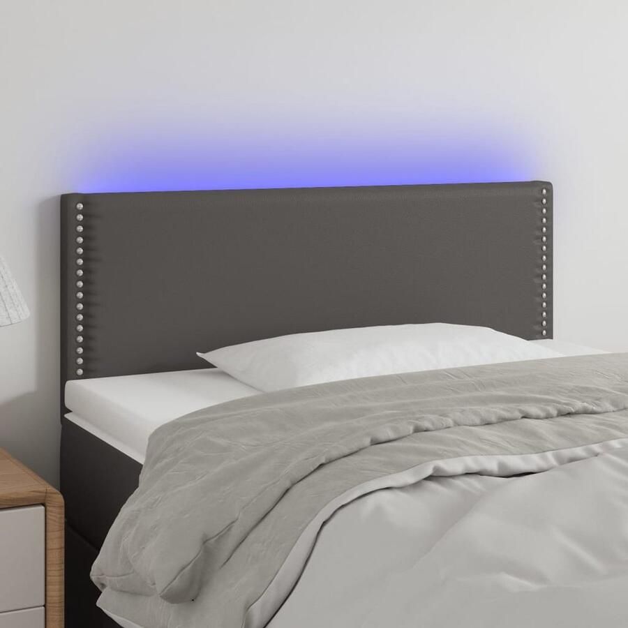 VidaXL Hoofdbord LED Kunstleer Grijs 100x78 88 cm Hoofdboard Led Headboard Hoofdkussen Slaap Accessoires Bedroom Decor Sierlicht - Foto 2