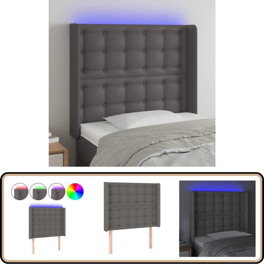 VidaXL Hoofdbord LED Kunstleer Grijs 103x118 cm Hoofd Bord Led Hoofdbord Grijs Hoofdbord Met Led Verlichting Leder Look Hoofdbord Elektrisch Hoofdbord Slaap Accessoires