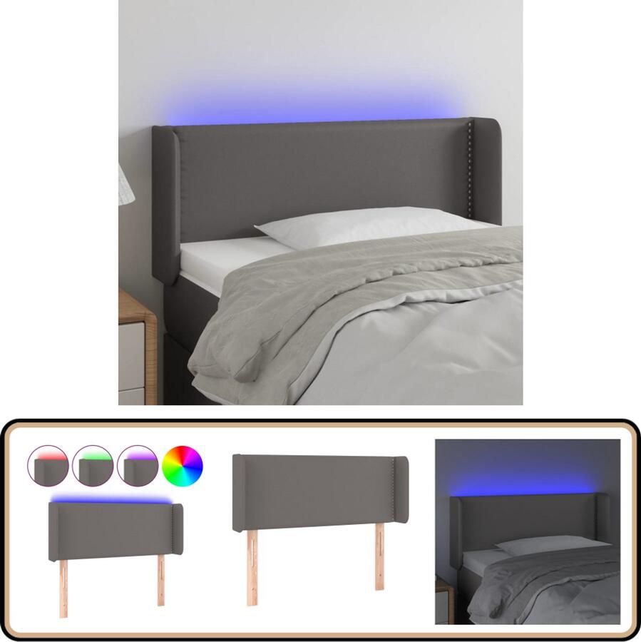 VidaXL Hoofdbord LED Kunstleer Grijs 103x16x78 88 cm Hoofdboard Led Hoofdbord Kunstleder Hoofdbord Grijze Hoofdbord Verlichte Hoofdbord