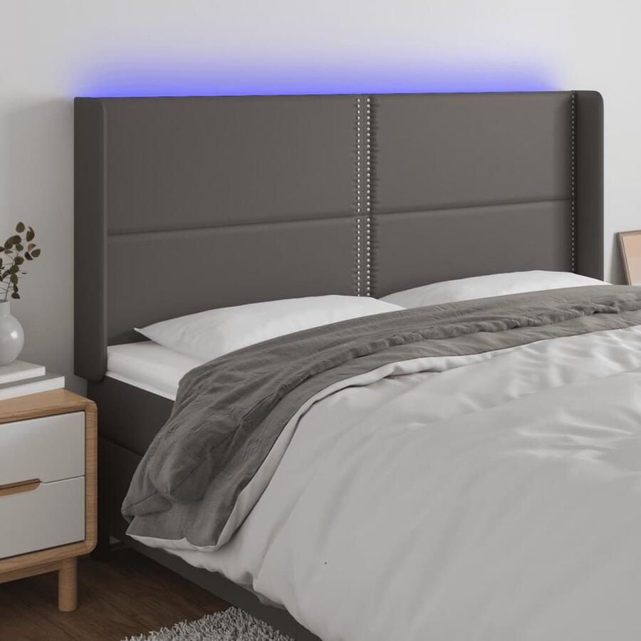 VidaXL Hoofdbord LED Kunstleer Grijs 183x16x118 128 cm Hoofd Bord Led Hoofdbord Grijs Hoofdbord Kunstleer Bed Frame Bedroom Decoratie - Foto 2