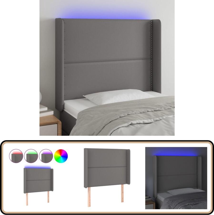 VidaXL Hoofdbord LED Kunstleer Grijs 93x16x118 128 cm Klassieke Hoofdbord Led Hoofdbord Kunstleder Hoofdbord Grijze Hoofdbord Adjustable Hoofdbord Leeshoek Hoofdbord