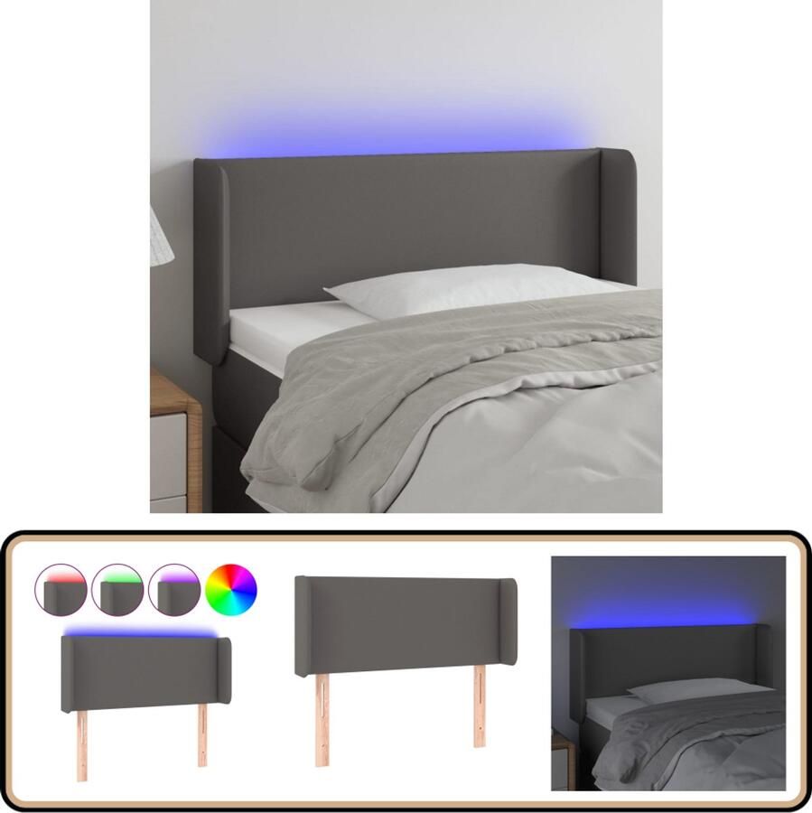 VidaXL Hoofdbord LED Kunstleer Grijs 93x16x78 88 cm Hoofd Bord Led Hoofdbord Grijs Hoofdbord Met Verlichting Led Lampjes Kunstleder Hoofdbord